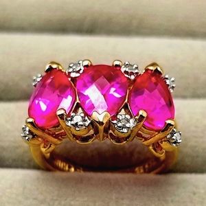 ROSS-SIMMONS 💍 Genuine Pink Topaz/Diamond 💎 Gold Band Cocktail Ring (Size 5)